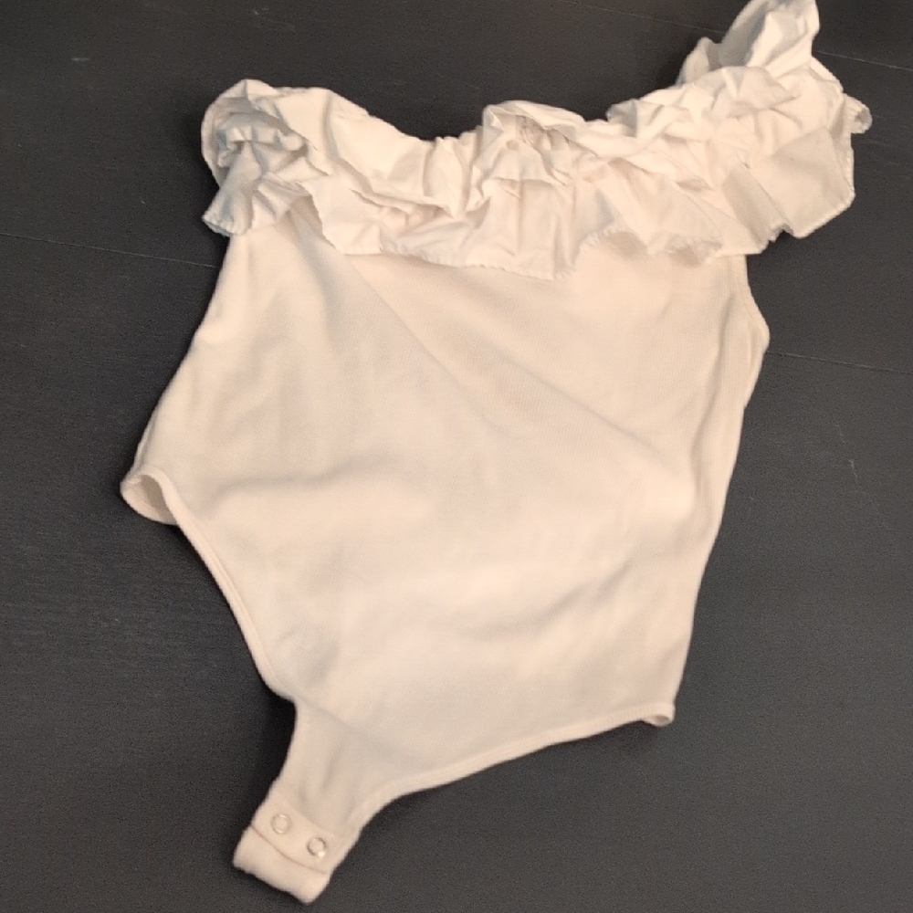 Express White Ruffled Bodysuit